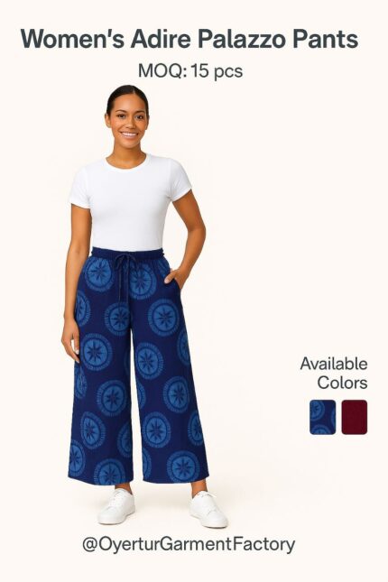 Adire Palazzo Pants with Elasticated Waist & Rope